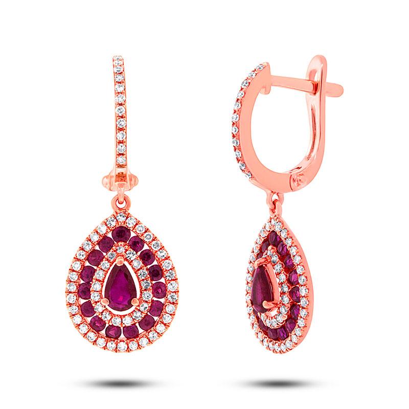 Diamond & 1.15ct Ruby 14k Rose Gold Earring - 0.47ct