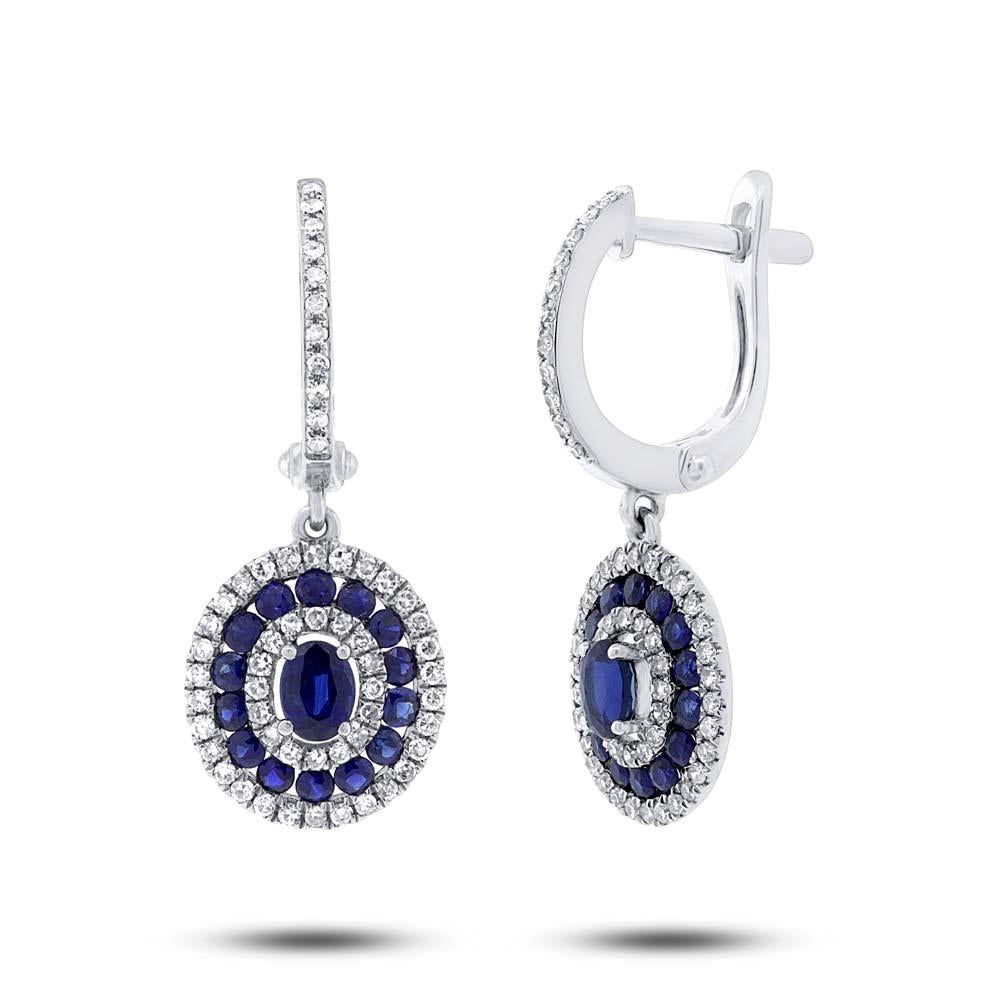 Diamond & 1.14ct Blue Sapphire 14k White Gold Earring - 0.45ct