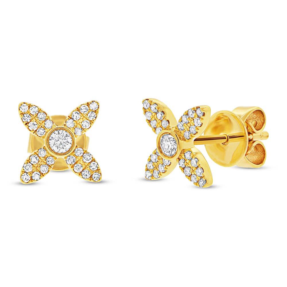 14k Yellow Gold Diamond Flower Earring - 0.20ct