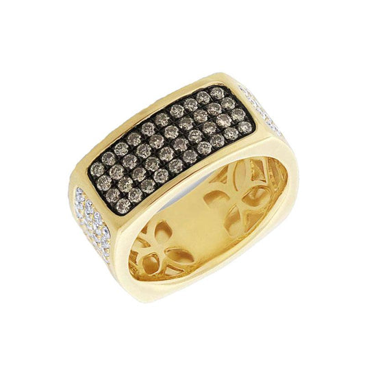 14k Yellow Gold White & Champagne Diamond Men's Ring - 1.78ct