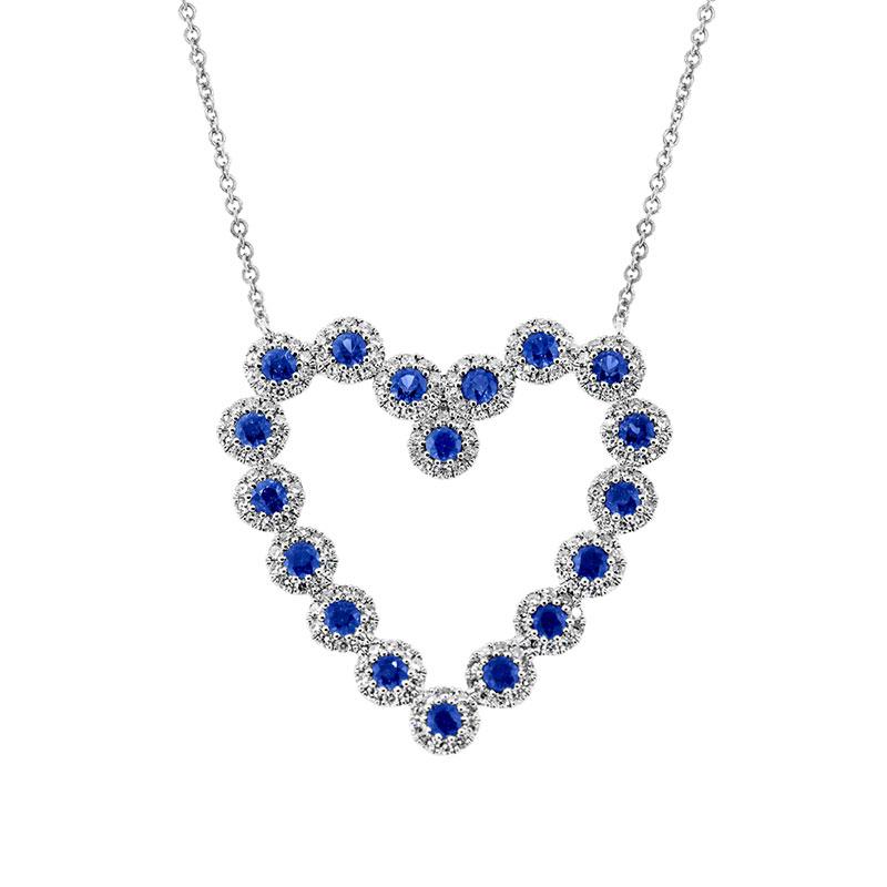 Diamond & 0.79ct Blue Sapphire 14k White Gold Heart Necklace