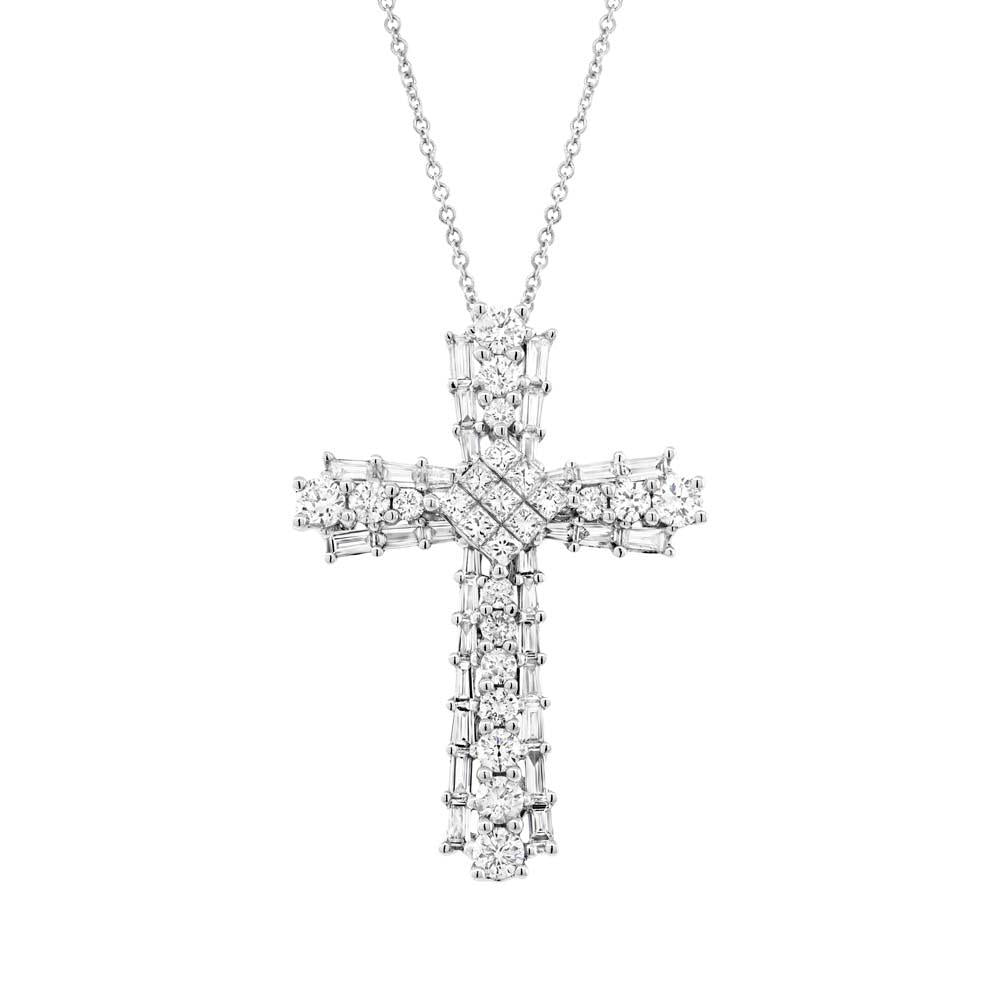 18k White Gold Diamond Cross Pendant - 0.95ct