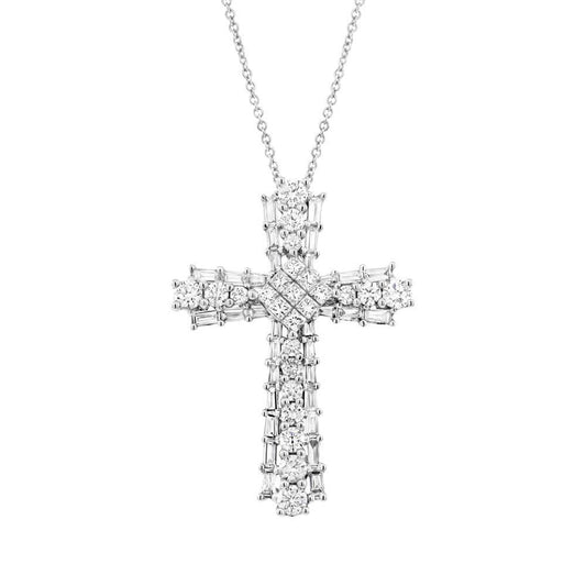 18k White Gold Diamond Cross Pendant - 0.95ct