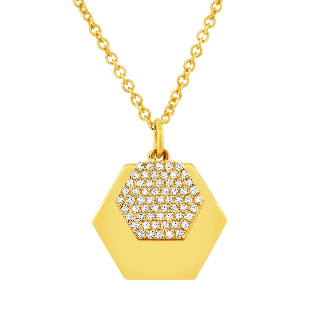 14k Yellow Gold Diamond Hexagon Pendant - 0.14ct