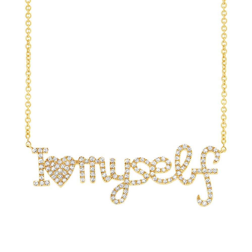 14k Yellow Gold Diamond ''I love myself'' Pendant - 0.36ct