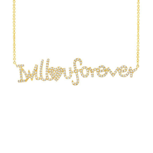 14k Yellow Gold ''I will love u forever'' Diamond Pendant - 0.46ct