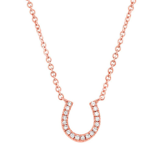 14k Rose Gold Unique Diamond Horseshoe Pendant Necklace 0.06ct V0179
