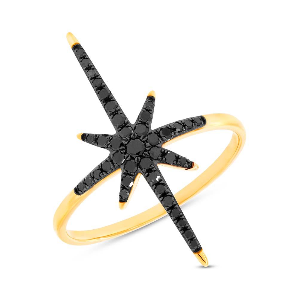 14k Yellow Gold Black Diamond North Star Ring - 0.26ct