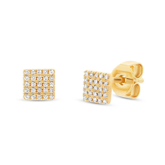 14k Yellow Gold Diamond Pave Square Earring - 0.11ct