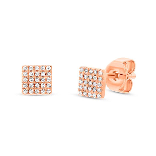14k Rose Gold Diamond Pave Square Earring - 0.11ct
