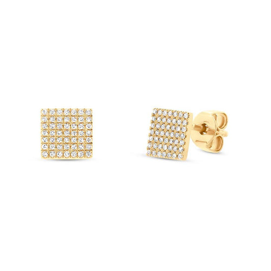 14k Yellow Gold Diamond Pave Square Earring - 0.22ct