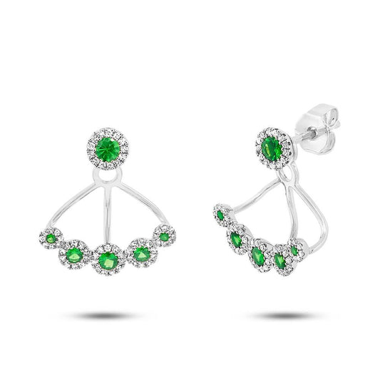 Diamond & 0.54ct Green Garnet 14k White Gold Earring Jacket with Studs