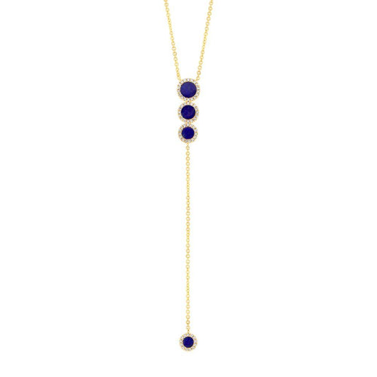 Diamond & 0.83ct Lapis 14k Yellow Gold Lariat Necklace - 0.16ct