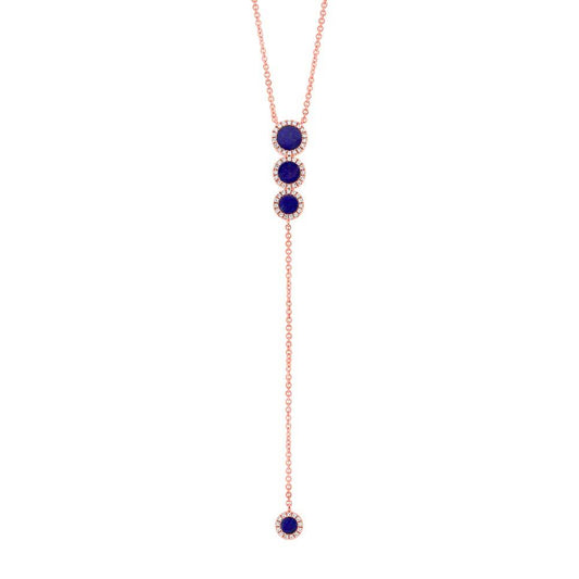 Diamond & 0.83ct Lapis 14k Rose Gold Lariat Necklace - 0.16ct