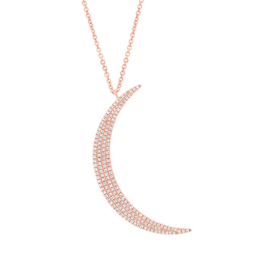 14k Rose Gold Fashionable Diamond Crescent Necklace - 0.44ct V0166