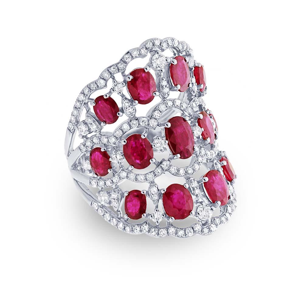 Diamond & 4.18ct Ruby 14k White Gold Ring - 1.04ct