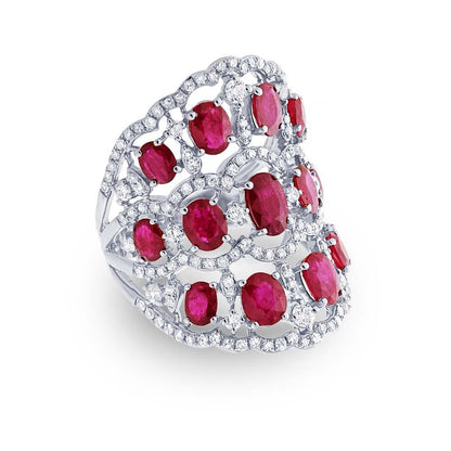 Diamond & 4.18ct Ruby 14k White Gold Ring - 1.04ct