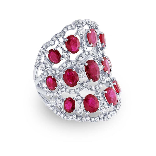 Diamond & 4.18ct Ruby 14k White Gold Ring - 1.04ct