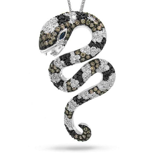 14k White Gold Fancy Color Diamond Snake Pendant - 2.30ct