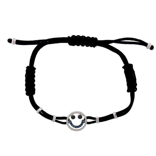 Diamond & 0.11ct Blue Sapphire 14k White Gold Smiley Bracelet