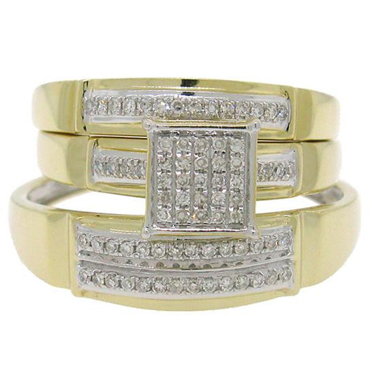 14k Yellow Gold Diamond Trio Set Pave - 0.22ct