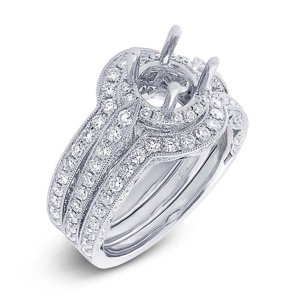 14k White Gold Diamond Semi-mount Ring 3-pc - 1.64ct