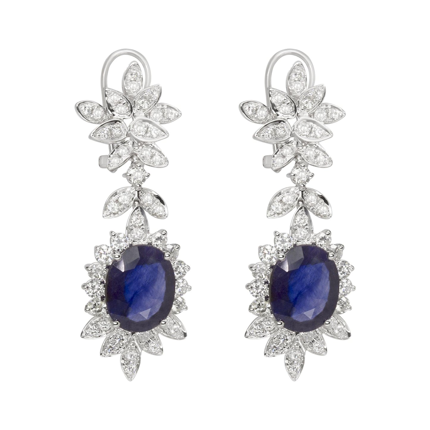 14k White Gold Elegant Sapphire and Diamond Earrings
