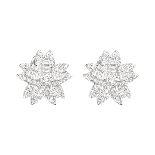 18K White Gold Earrings with Baguette and Round Diamonds