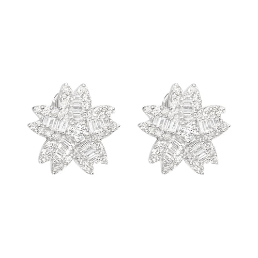 18K White Gold Earrings with Baguette and Round Diamonds
