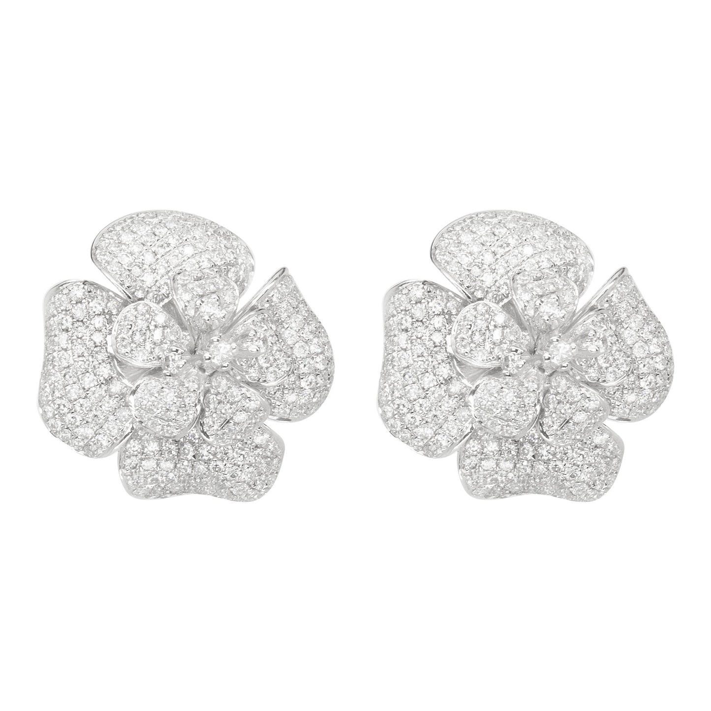 14K White Gold Floral-Inspired Diamond Earrings