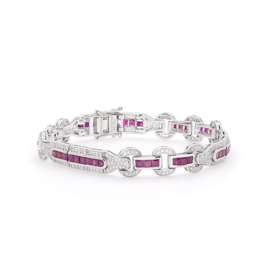 14K White Gold Diamond and Ruby Bracelet