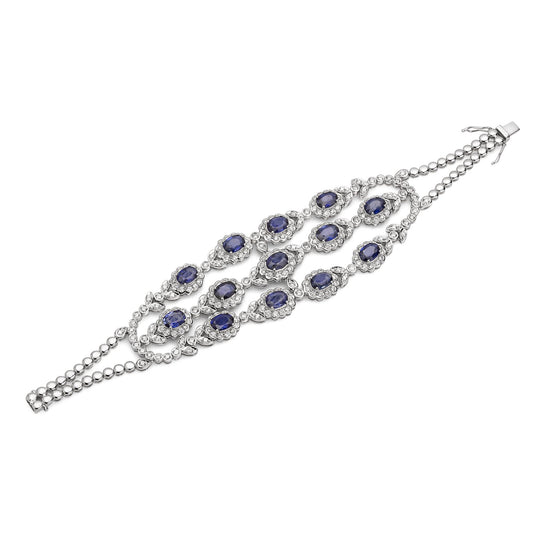 18K White Gold Blue Sapphire and Diamond Bracelet