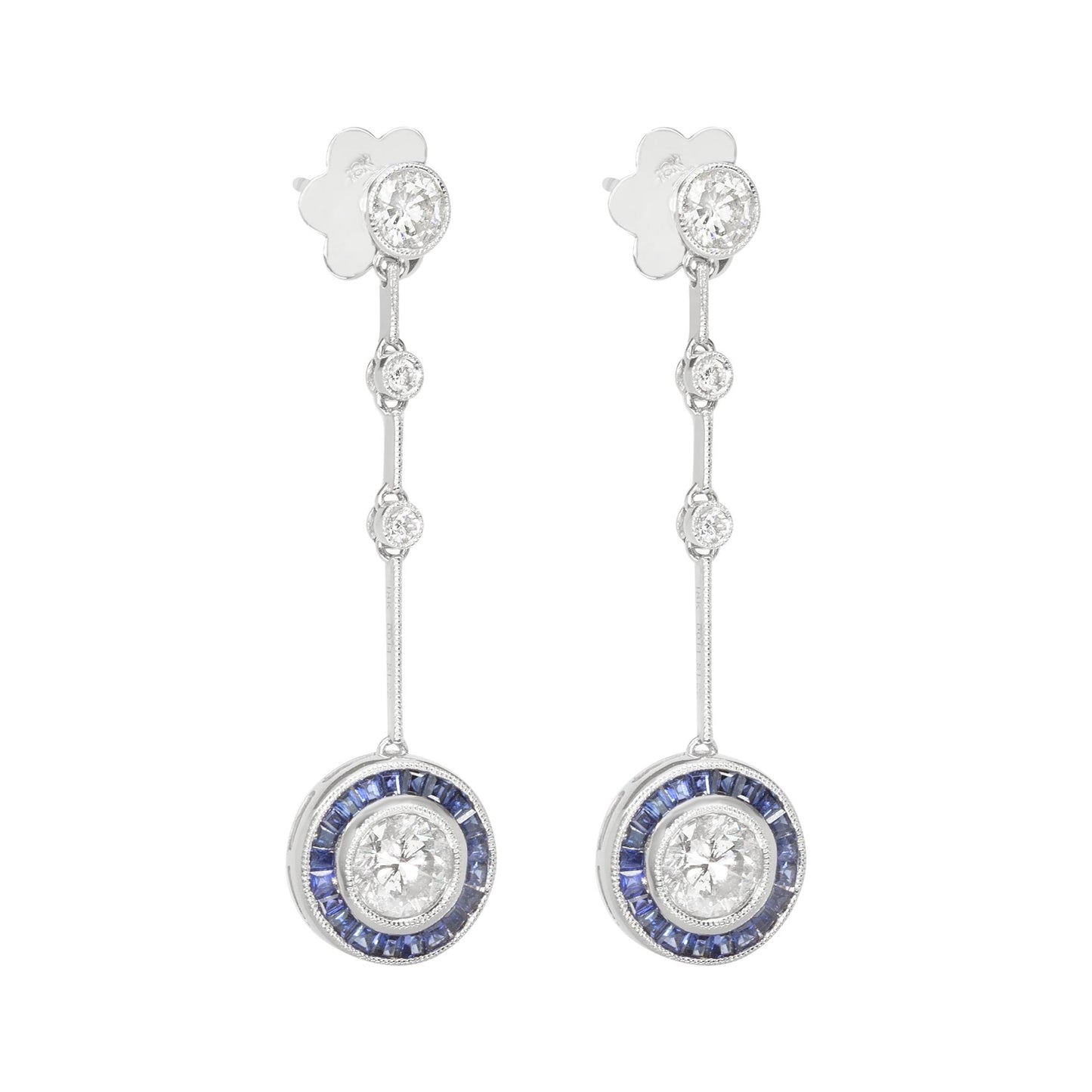 18K White Gold Diamond & Blue Sapphire Earrings