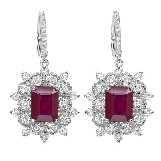 14K White Gold Diamond Ruby Earrings