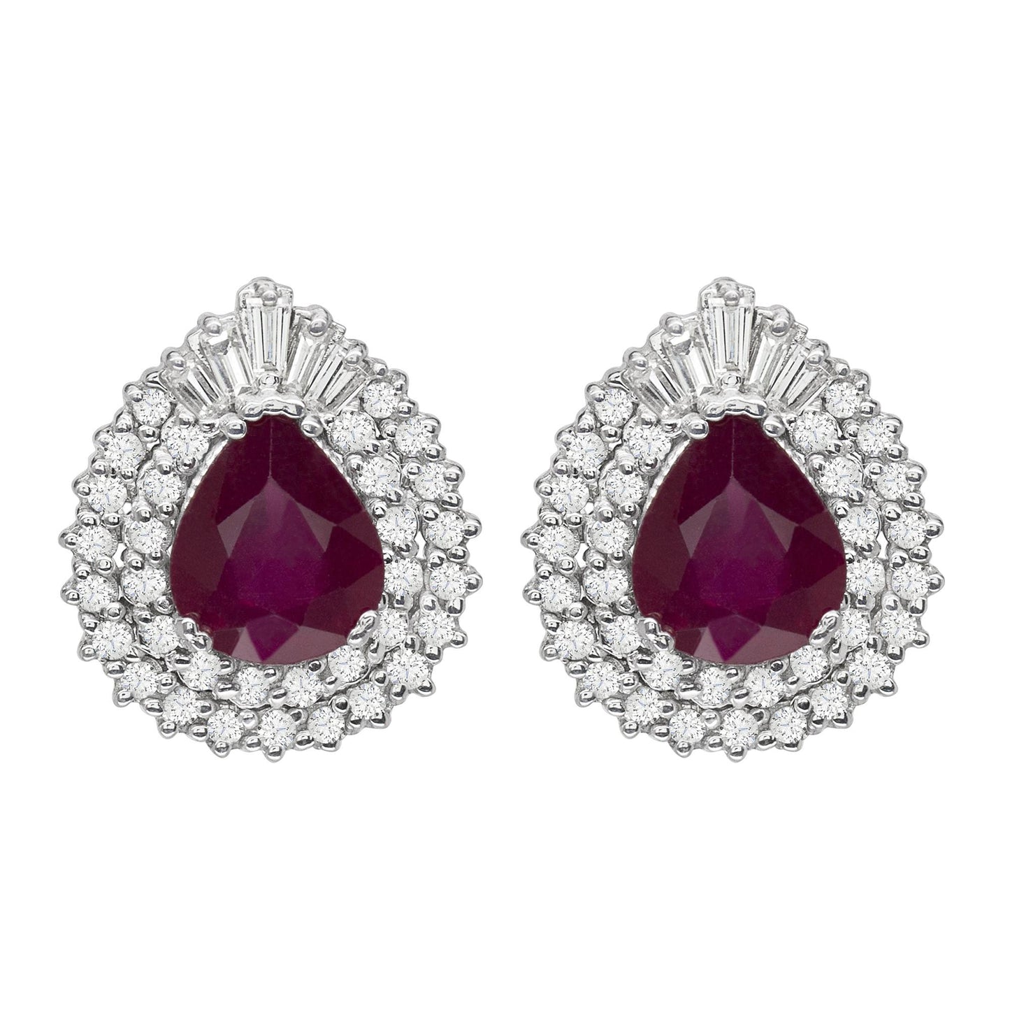 18K White Gold Diamond  Ruby Earrings