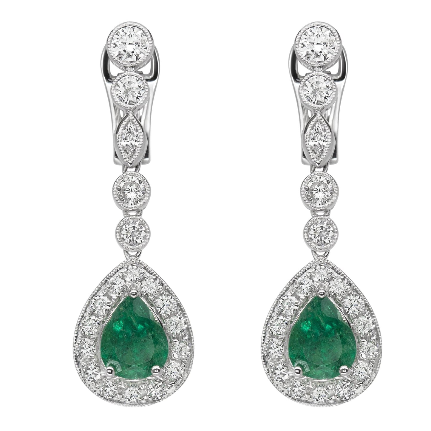 18K white Gold Diamond Emerald Earrings