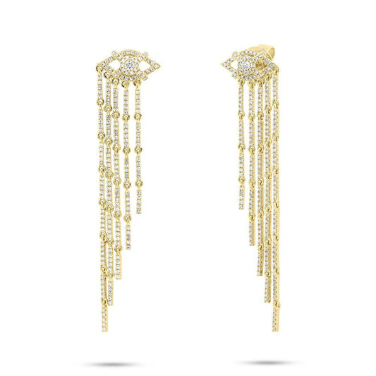 14k Yellow Gold Diamond Eye Fringe Earrings