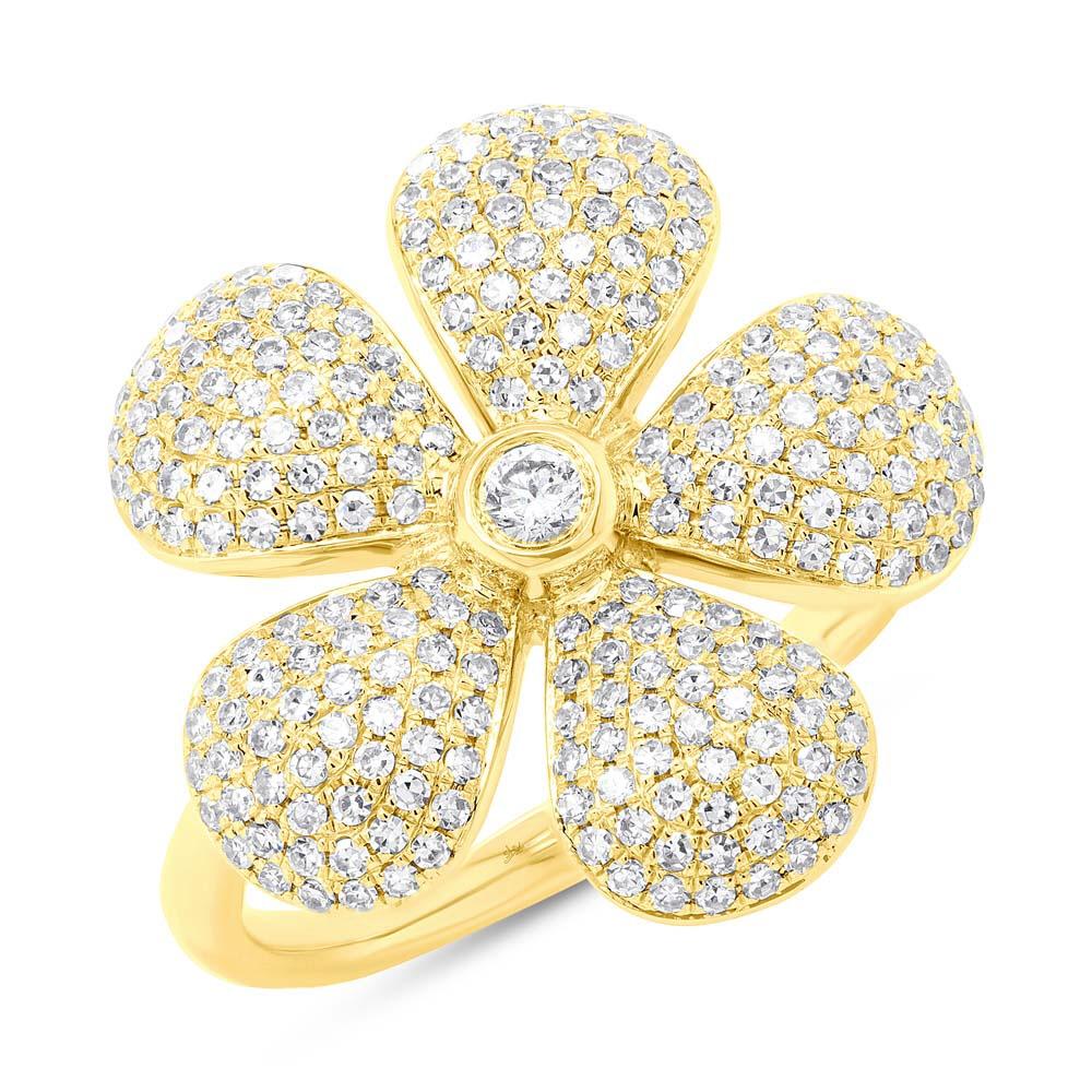 14k Yellow Gold Diamond Pave Flower Ring