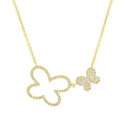 14k Yellow Gold Diamond Butterfly Necklace