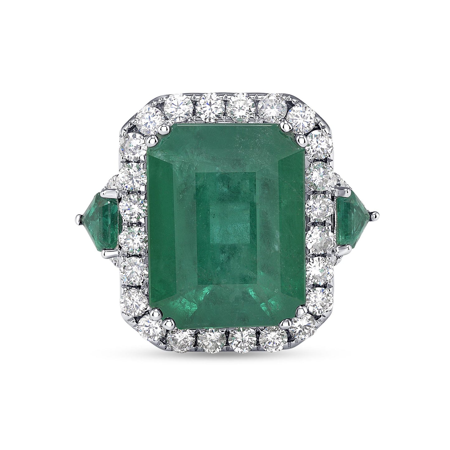 18K White Gold Colombian Emerald Lady's Ring V0313