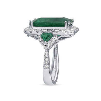 18K White Gold Colombian Emerald Lady's Ring V0313