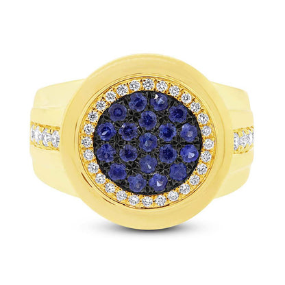 Diamond & 0.53ct Blue Sapphire 14k Yellow Gold Men's Ring Size 7 - 0.32ct