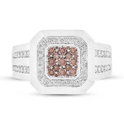 14k White Gold White & Champagne Diamond Men's Ring - 0.86ct