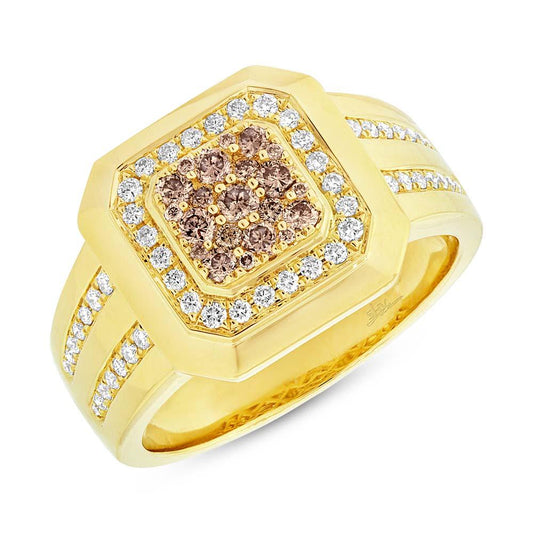 14k Yellow Gold White & Champagne Diamond Men's Ring - 0.86ct