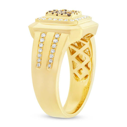 14k Yellow Gold White & Champagne Diamond Men's Ring - 0.86ct
