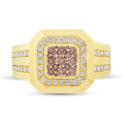 14k Yellow Gold White & Champagne Diamond Men's Ring - 0.86ct
