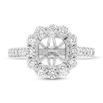 18k White Gold Diamond Semi-mount Ring for 3.00ct Center Size 6.5 - 1.08ct