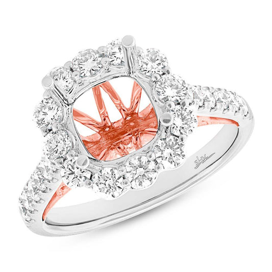 18k Two-tone Rose Gold Diamond Semi-mount Ring for 3.00ct Center - 1.08ct
