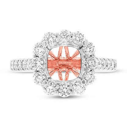 18k Two-tone Rose Gold Diamond Semi-mount Ring for 3.00ct Center Size 6.5 - 1.08ct