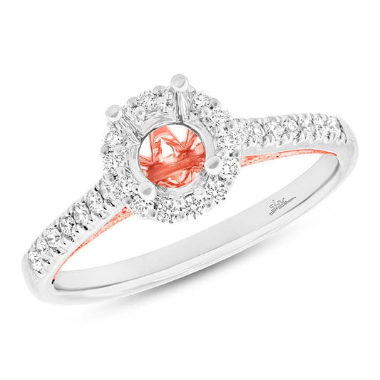 18k Two-tone Rose Gold Diamond Semi-mount Ring for 0.50ct Center - 0.27ct